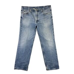 Carhartt‎ Mens 42x32 Light Wash Denim Jeans Distressed Paint Splatter Workwear